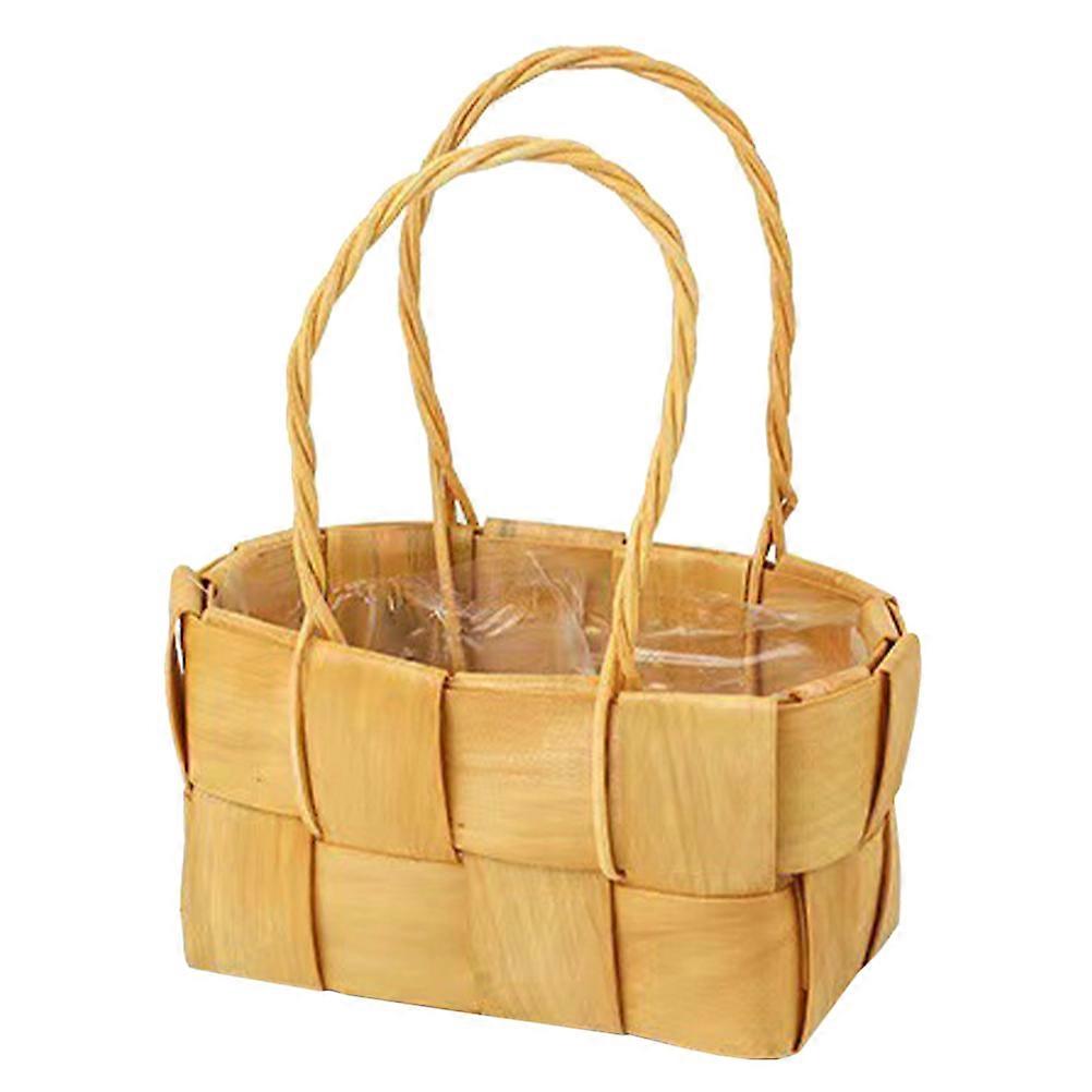 Khaki Woven Baskets for Home Use Lightweight Multipurpose Storage Basket with Handle 7.5 x 4.5 x 4 inches