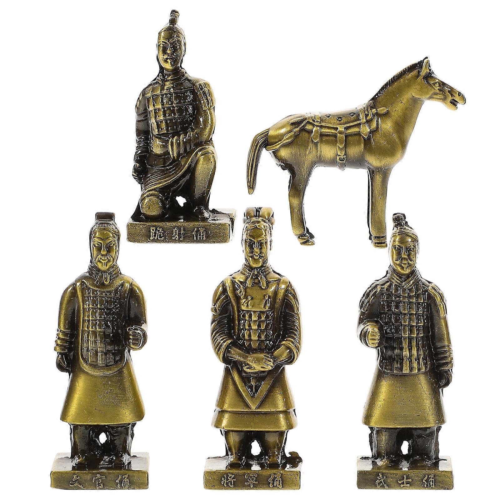 1 Set Metal Terracotta Warriors Statue, Small Alloy Figurine for Indoor Desktop Decor, Unique Chinese Decoration, Elegant Design, Alloy Craftsmanship