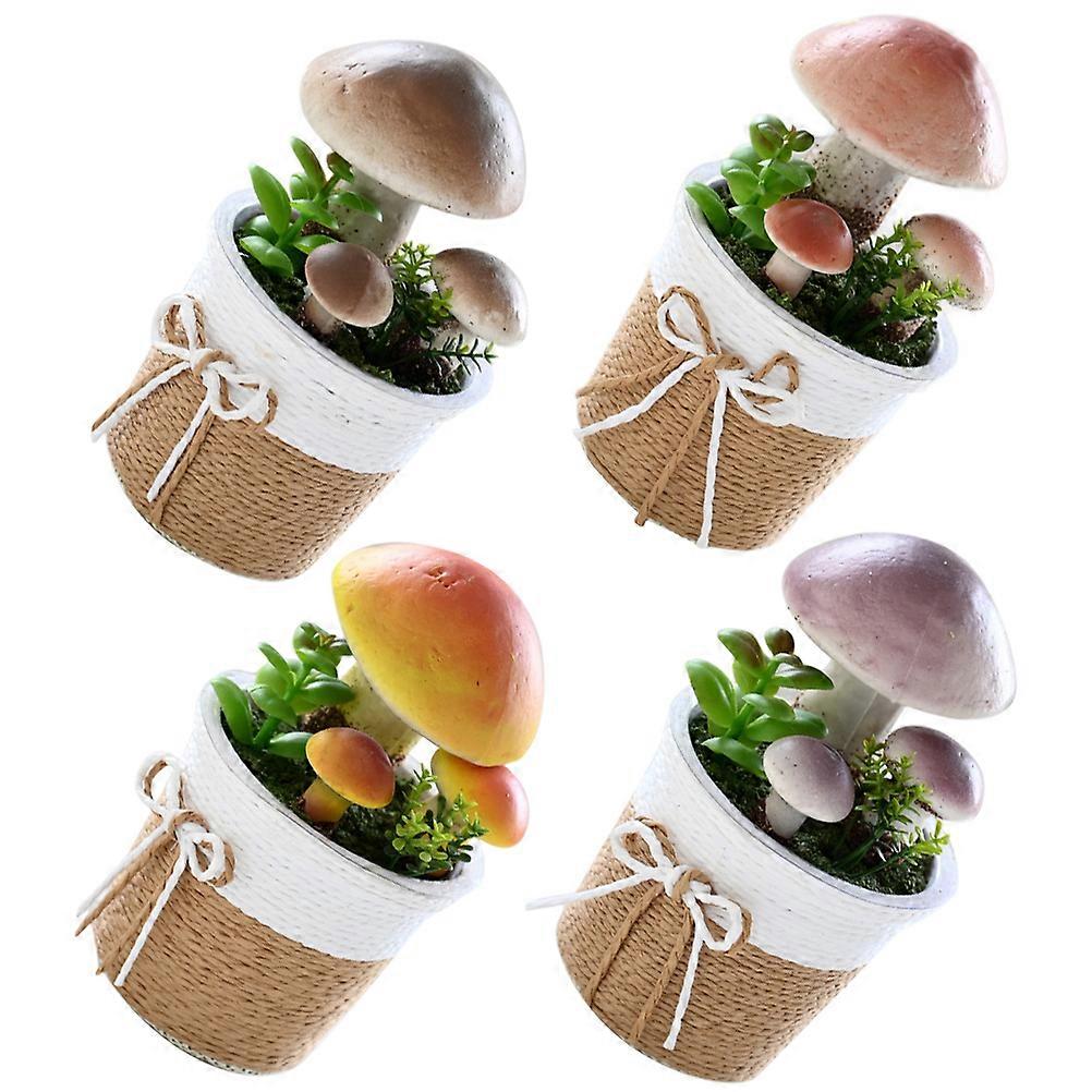 4 Pieces Lifelike Artificial Fake Mushroom in Pot for Decoration No Maintenance Needed Plastic Foam