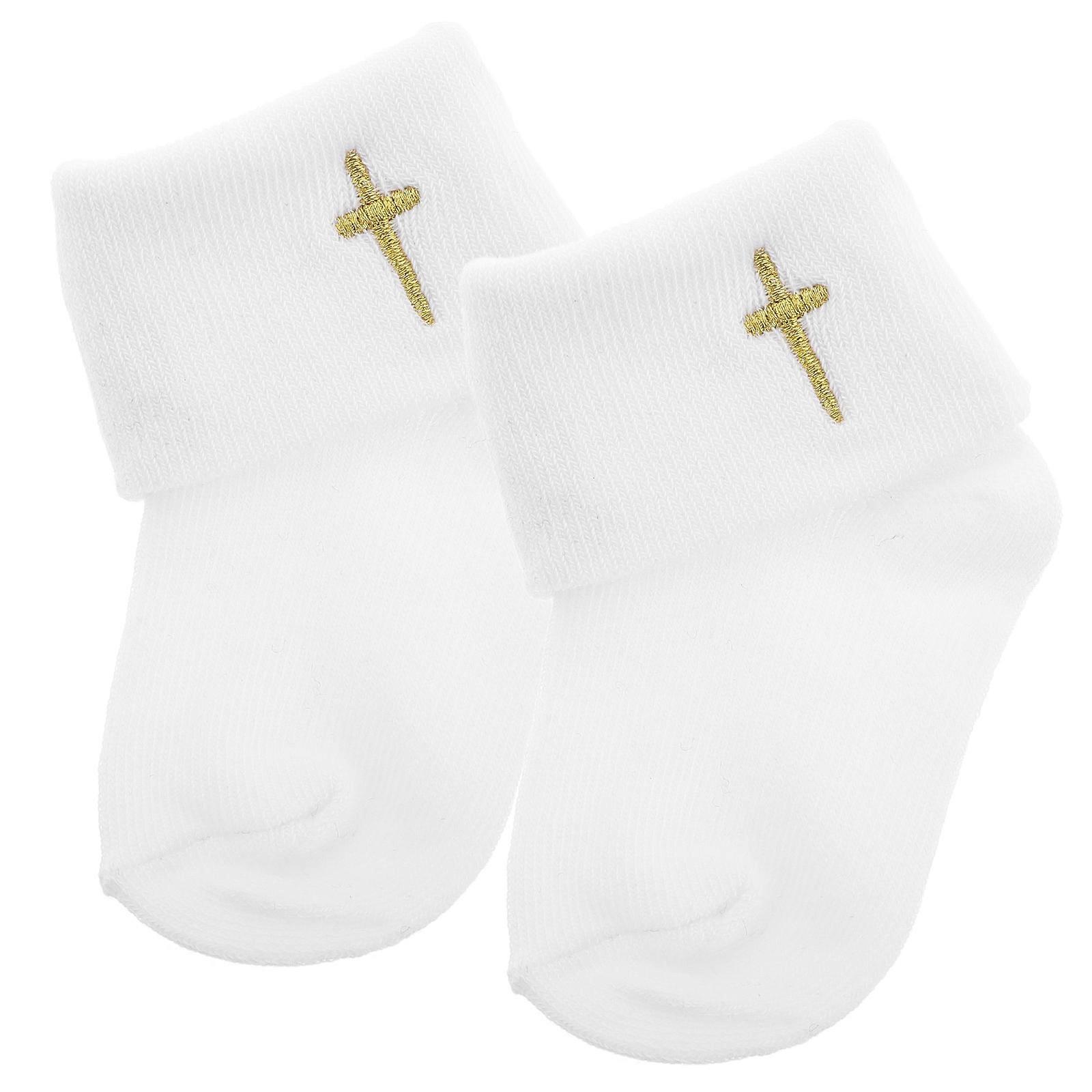 White Baby Socks with Turn Cuff Design Made from Soft Cotton for Home Use and Safe Walking for 01 Year