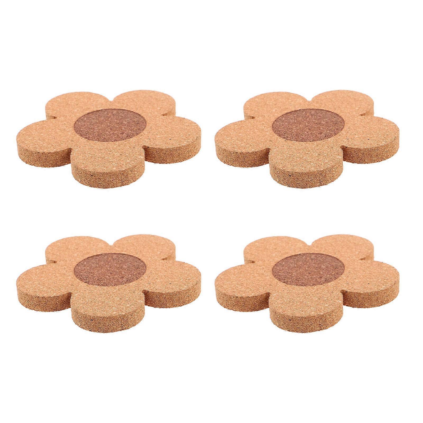 Cork Coasters Set of 4 Heat Resistant Non Slip Mats with Unique Flower Design for Home Use Multi Color