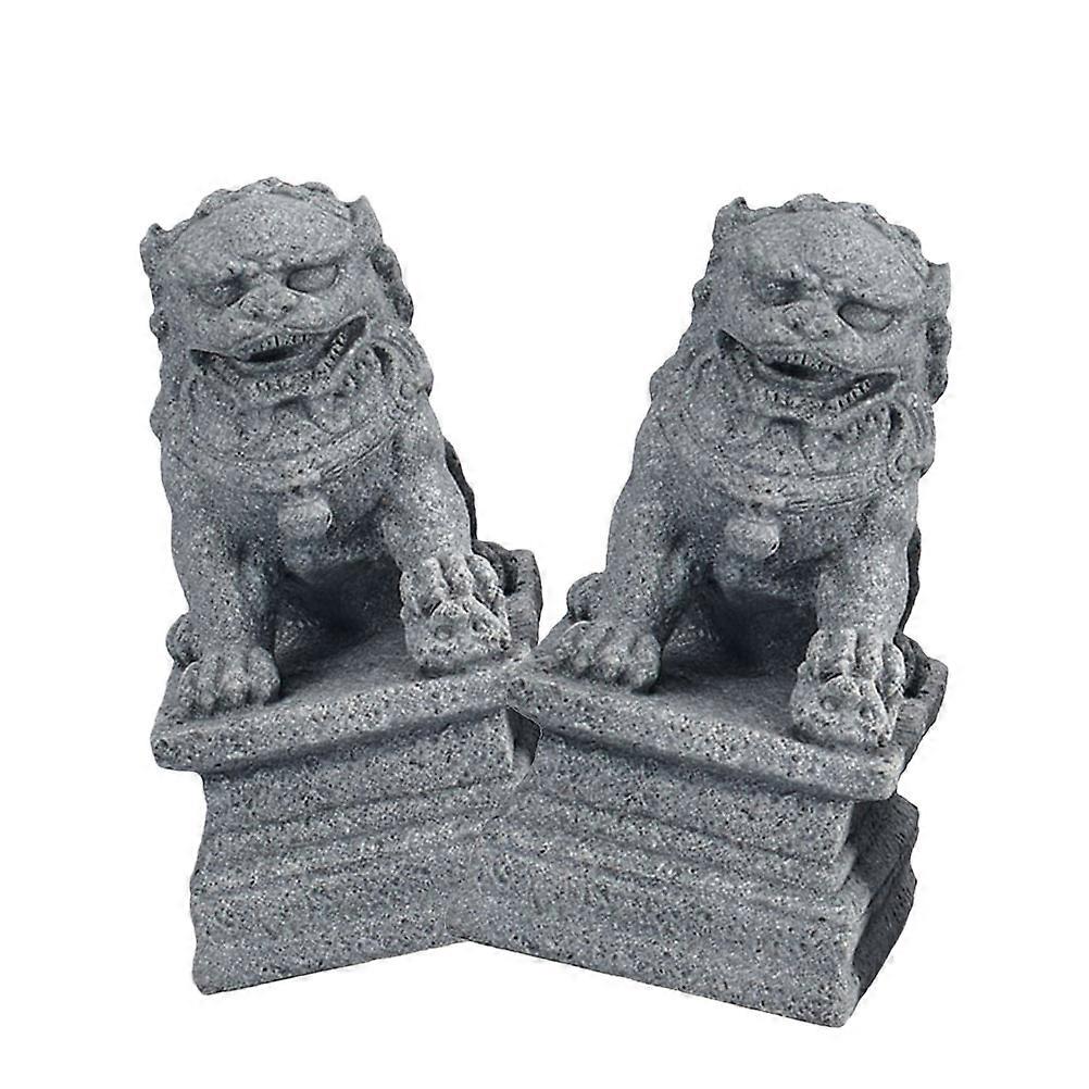 Guardian Lion Statues in Sandstone for Home Decoration Grey Color Desktop Adornments 2 Pieces
