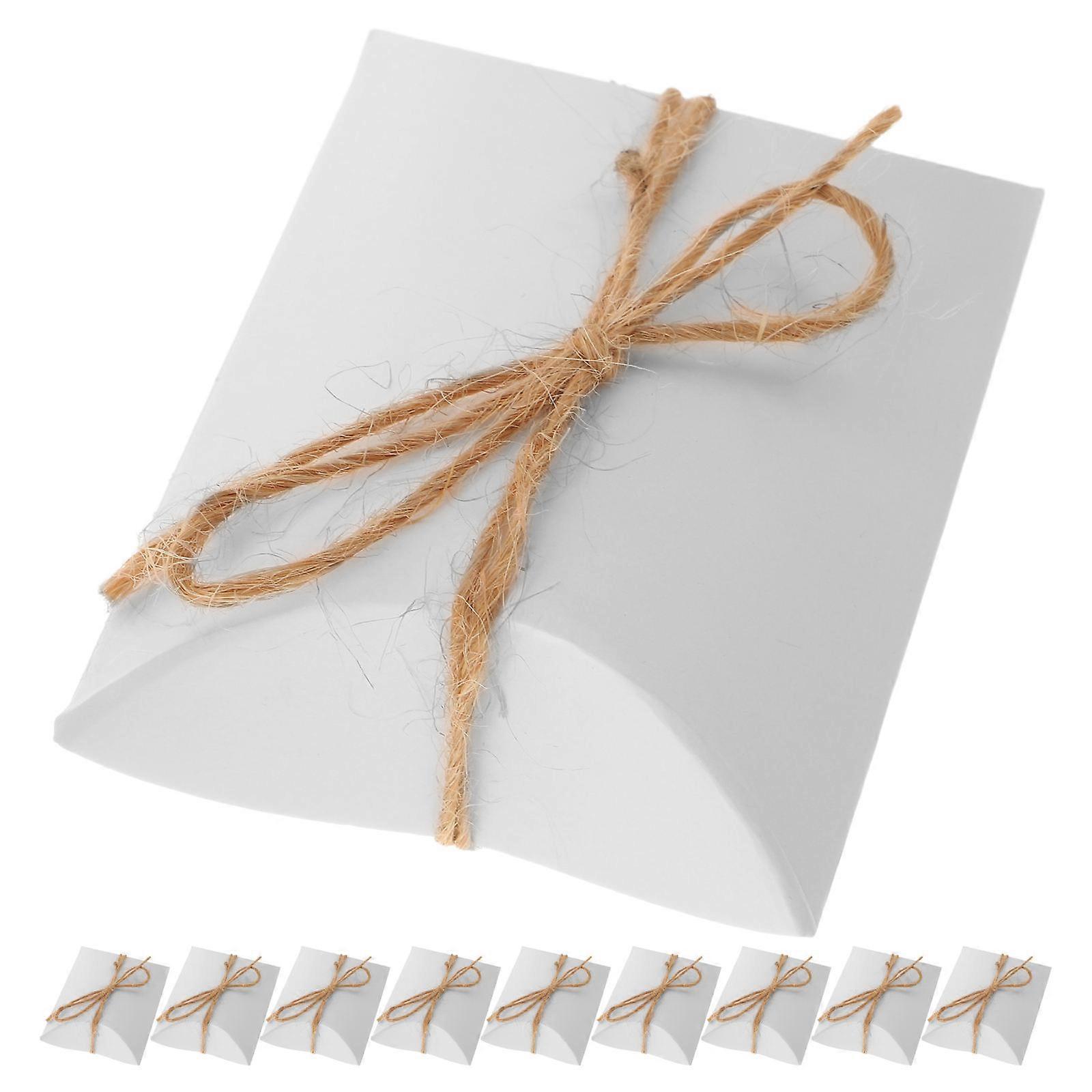 120Pcs Kraft Paper Candy Boxes Pillow Shape Gift Holder Party Paper Container with Hemp Rope for Home(White String Color for )