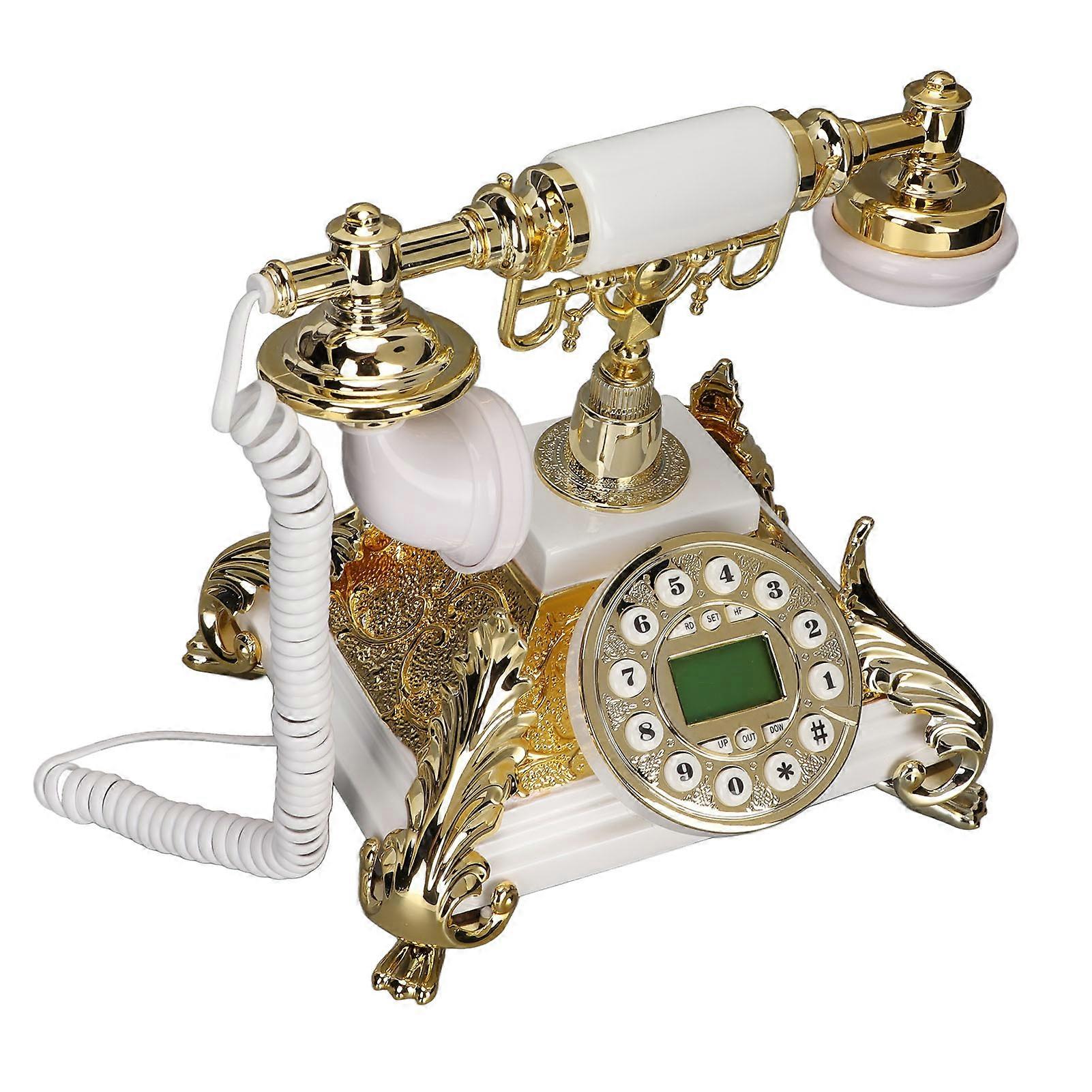 Retro Landline Button Dialing Corded Antique Telephone with Electronic Calendar Date Clock Week Display for Home Office 