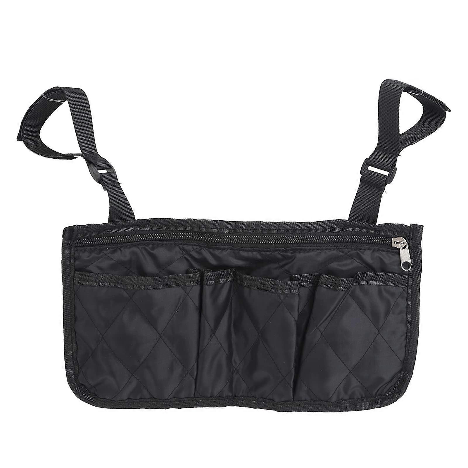 Wheelchair Side Bag Black Armrest Organizer Nylon 7x5 In Easy Access Storage Adjustable Strap Fits Most Wheelchairs