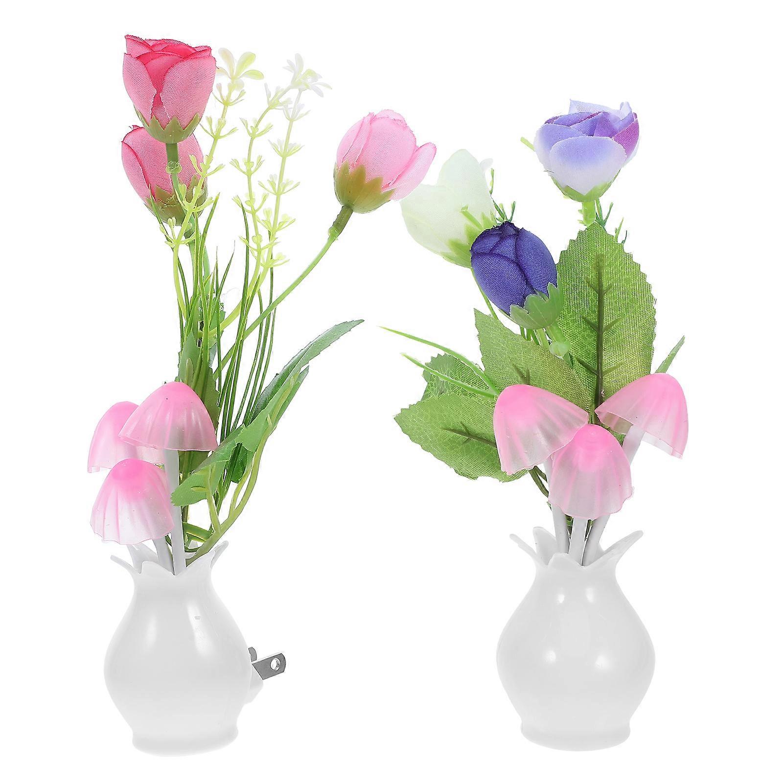 Unique Lamps Vase Shape Flower Design Plug Light 2Pcs