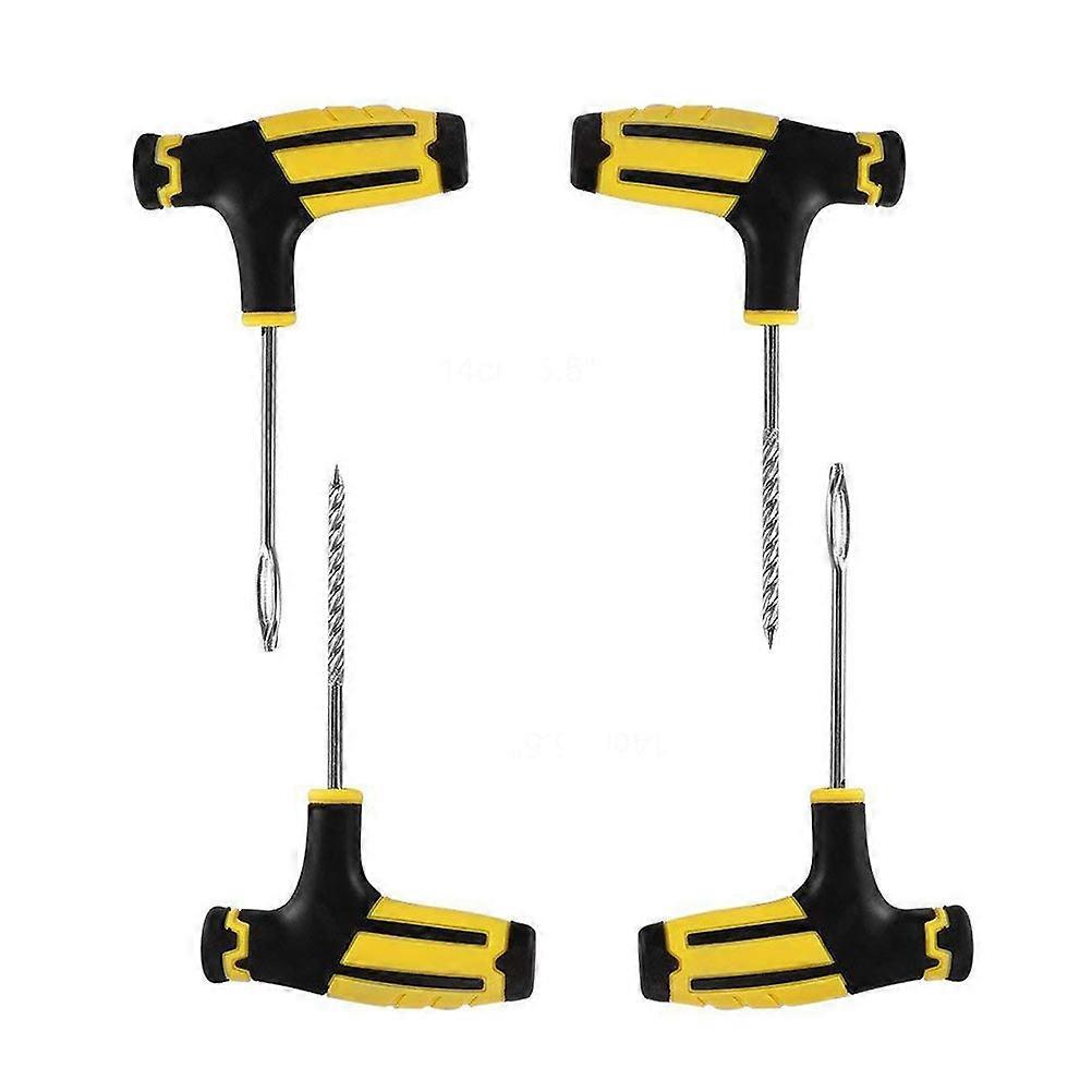 Tire Repair Tool Fork 4 Pcs Studding Tool Set for Garage Use T-Handle Design Yellow Plastic Iron Emergency Tire Repair