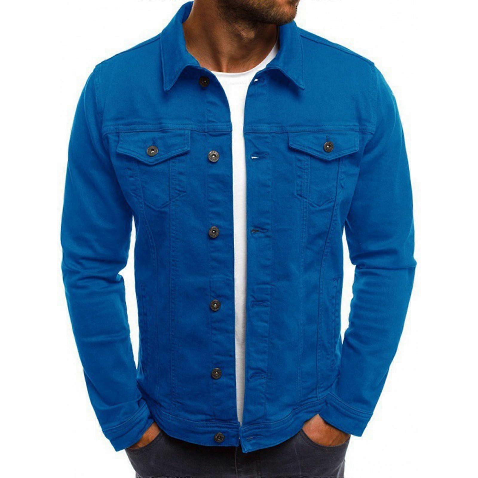 Men's Denim Jacket with Button Placket and Patch Pocket Cargo Vintage Jacket