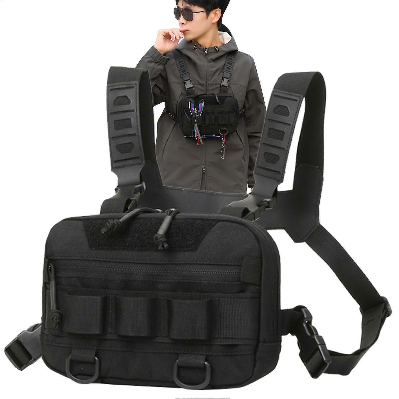 Chest Bag for Fly Fishermen – Multifunctional Hiking Jacket Bag Made of Mesh Oxford Fabric in Black for Men, Women, Kids