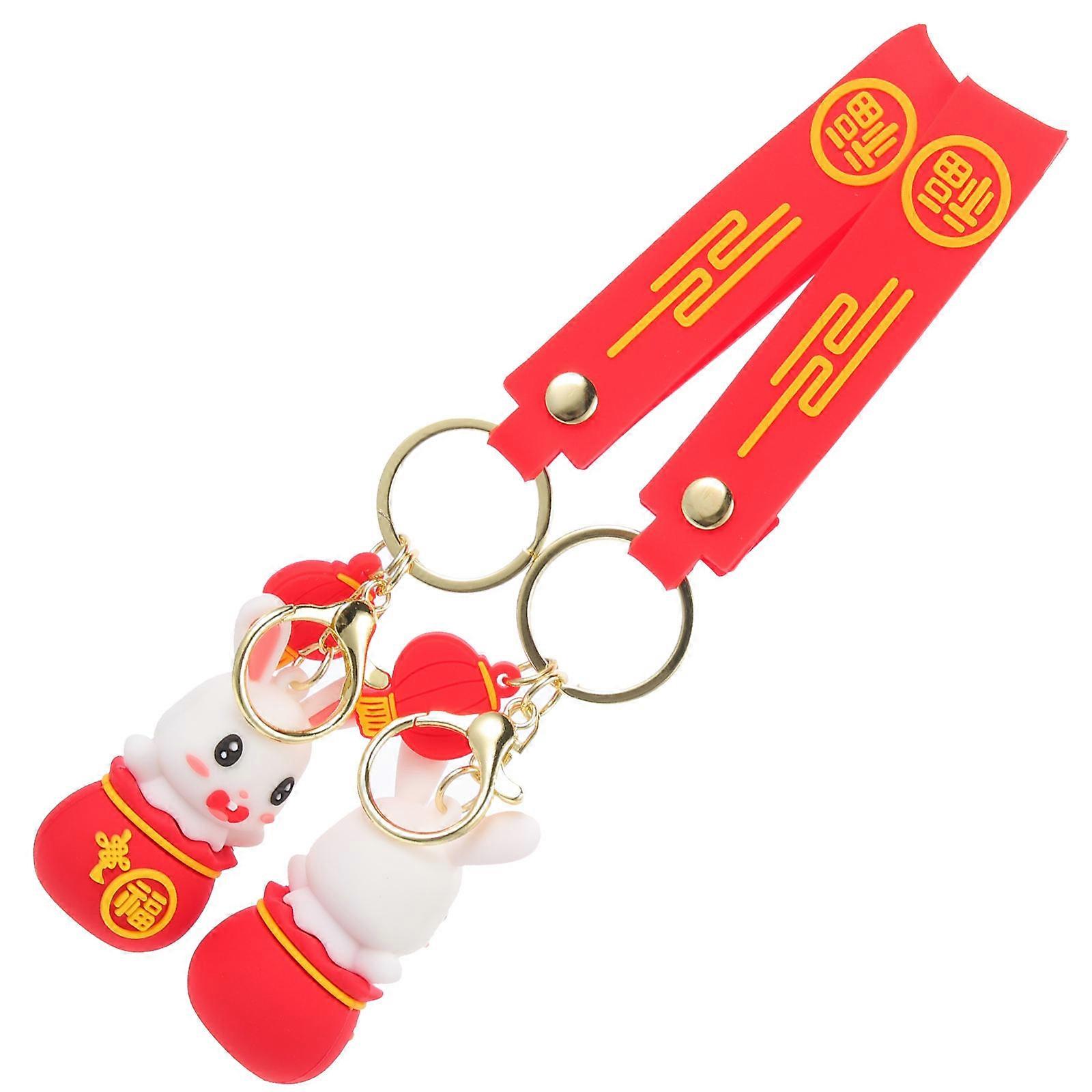 Creative Rabbit Keychain Pendant for Party Use Assorted Colors Silicone and Metal 2pcs