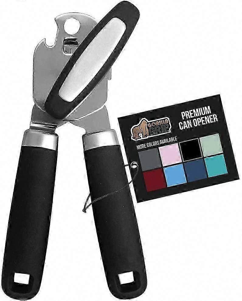 Manual Can Opener, Handheld Comfortable Grip, Oversized Easy Turn Knob, Built in Bottle Opener,Blades Easily Open Tin Cans for Smooth Edge, Black