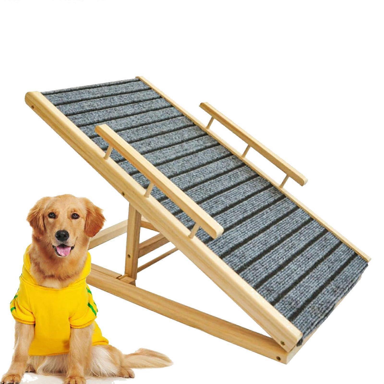 Foldable Pet Ramp for Medium Large Dogs, Adjustable Wooden Dog Stairs with Armrest, Non-Slip Traction, 4 Height Settings