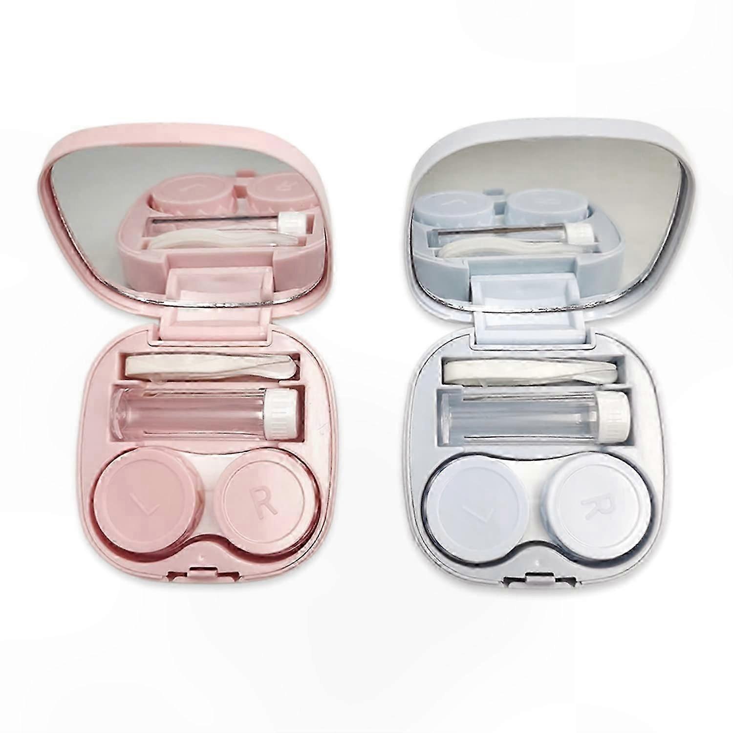 Compact Travel Contact Lens Case with Mirror, Mini Lens Holder Box, Tweezers & Suction Stick for Easy Portability