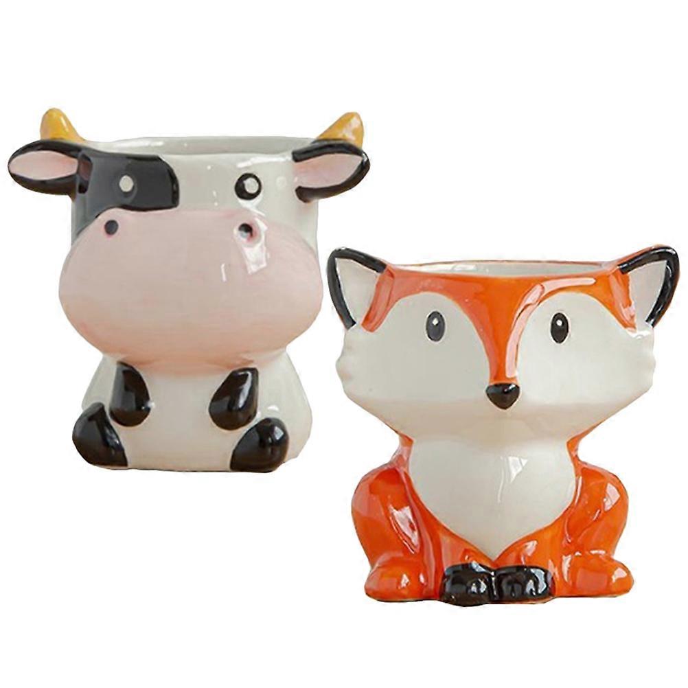 Small Ceramic Pot 2Pcs Animal Shape Succulent Flowerpot Suitable For Children Indoor Spaces With Modern Nordic Design
