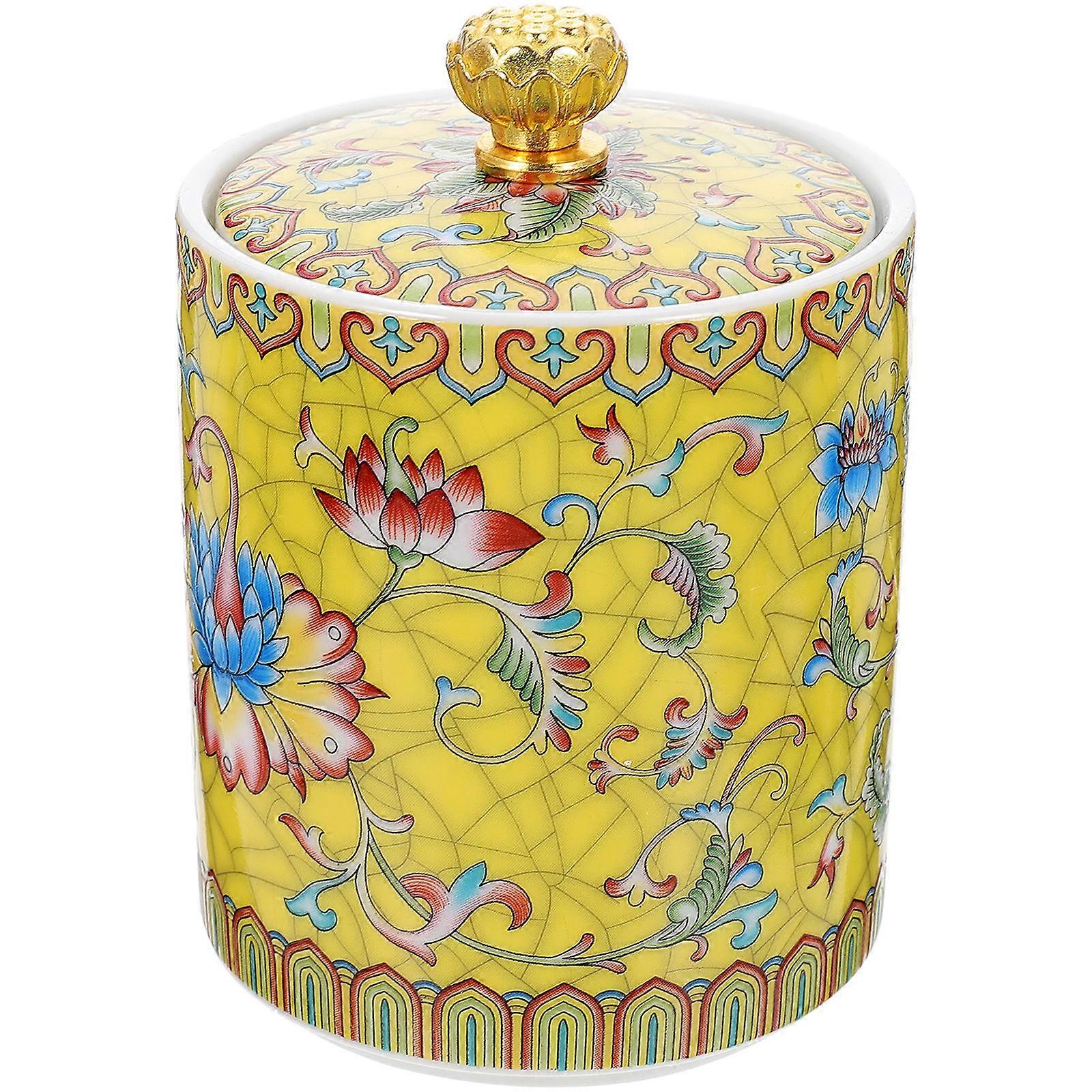 Vintage Ceramic Tea Jar For Kitchen Use With Moisture-Proof And Dust-Proof Sealed Lid 1Pack