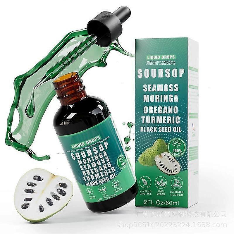 2pcs Soursop Bitters Gocce Liquide 10-in-1 con Nori, Moringa, Curcuma, Nero