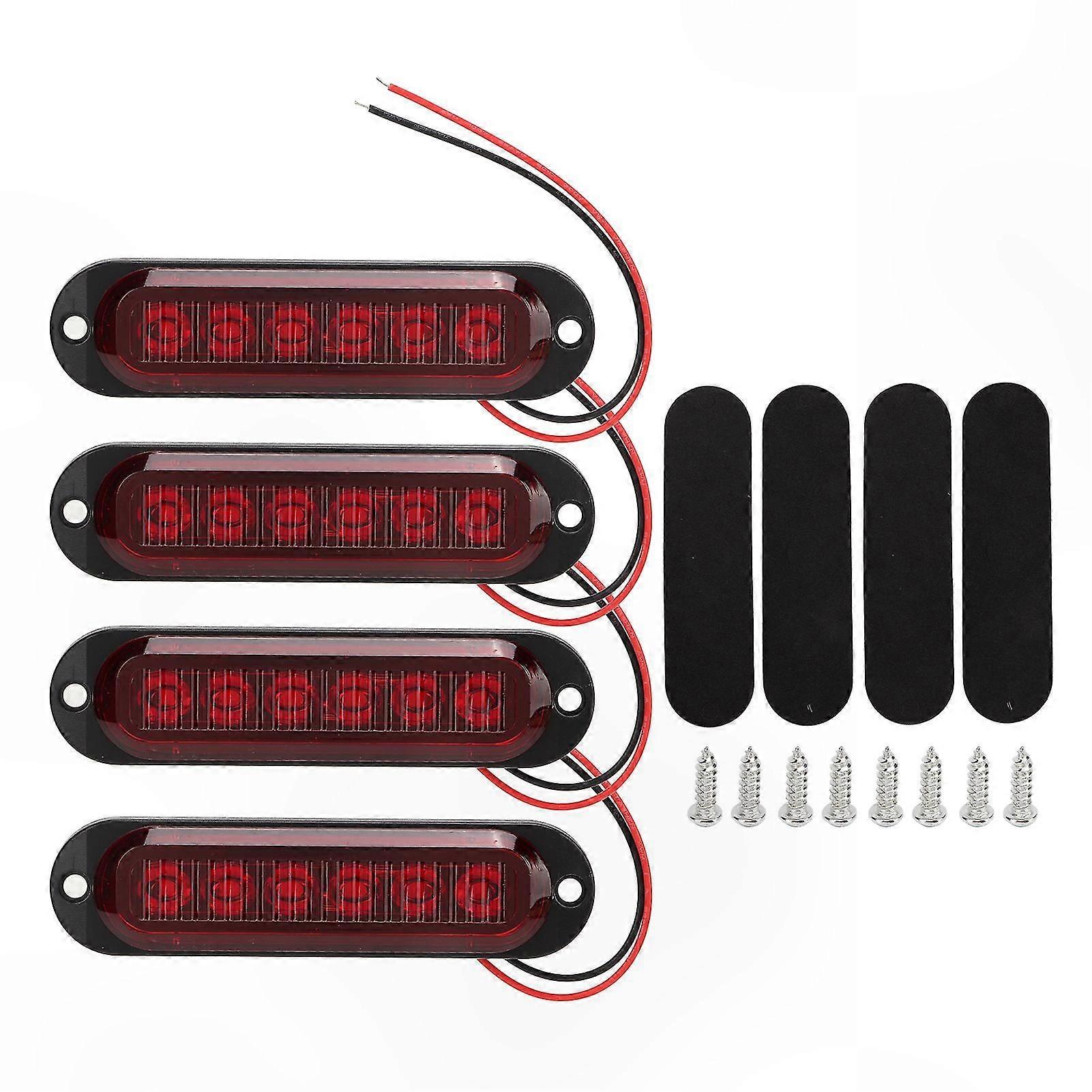 6 LED High-Brightness Truck Side Marker Lights, 90LM, IP65 Waterproof, 12-24V Red Flashing Indicator