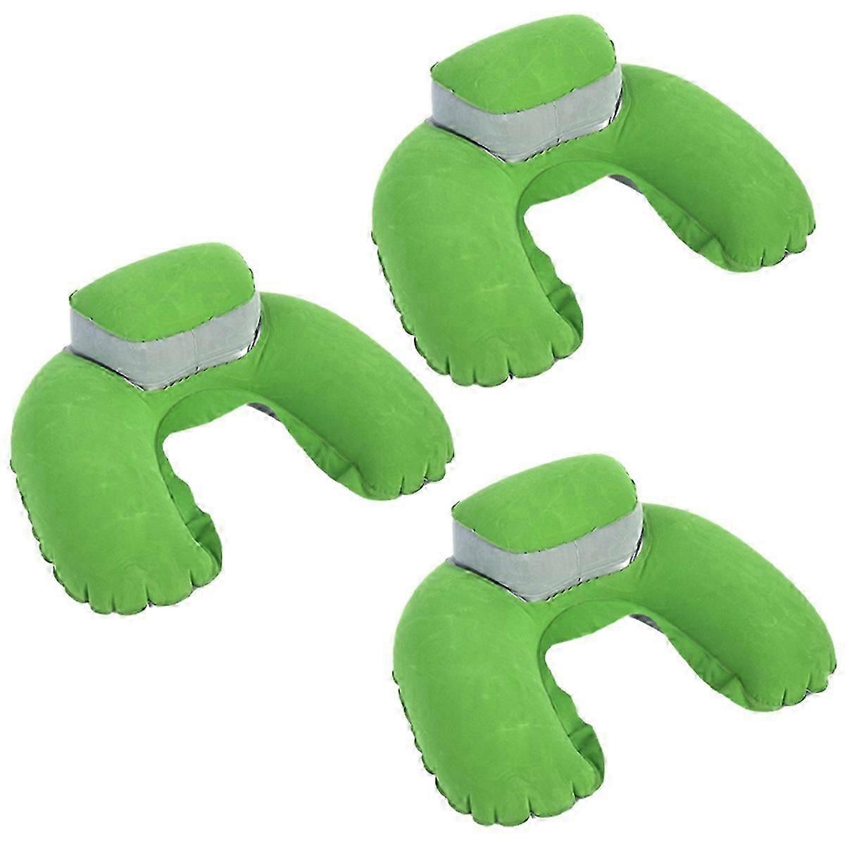 Airplane travel pillow with inflatable design and chin pad