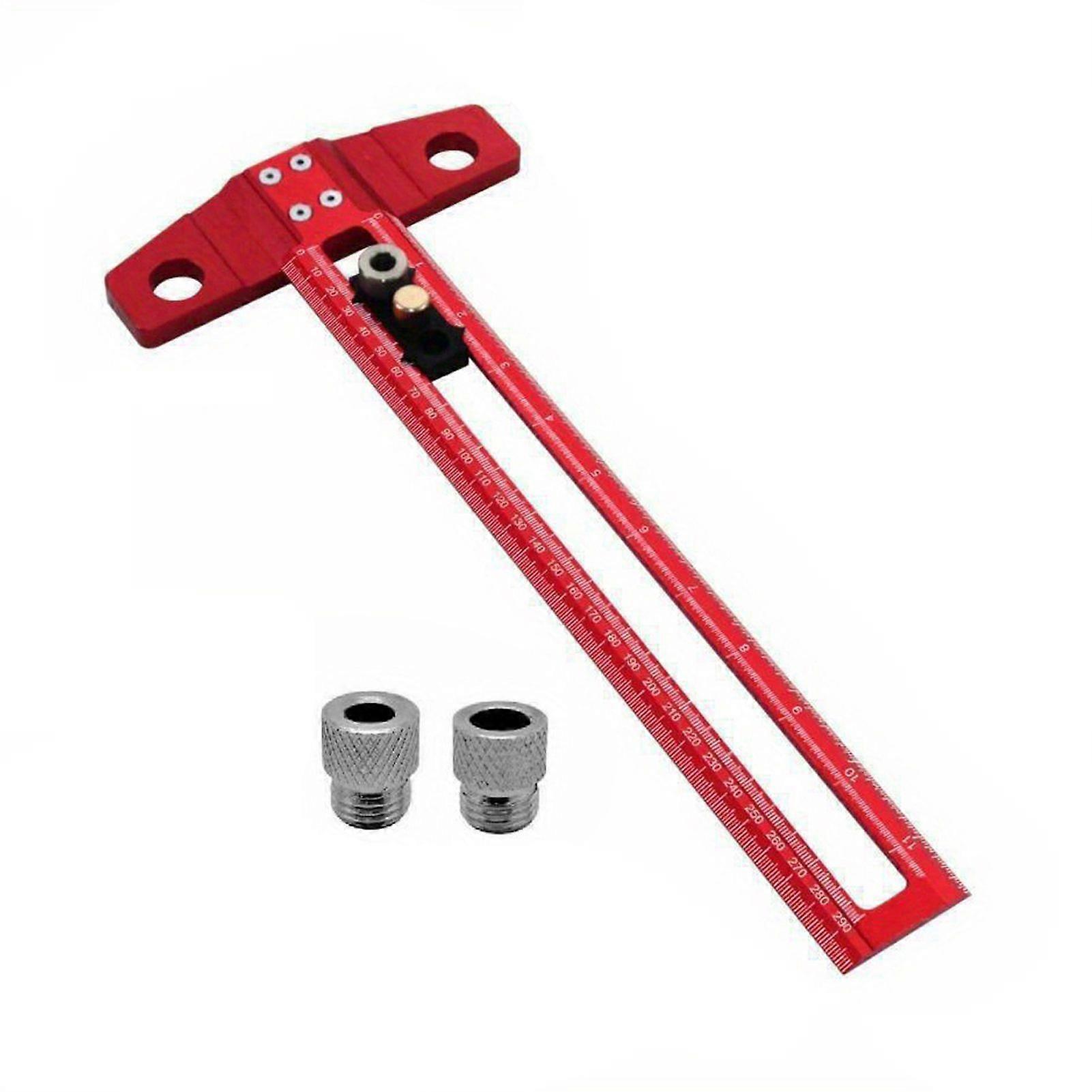 2 in 1 Woodworking Scriber Multifunctional Drilling Positioning Ruler Aluminum Alloy T-Shape Marking Tool Metric/Imperial Scale with 6/8/10mm Drilling