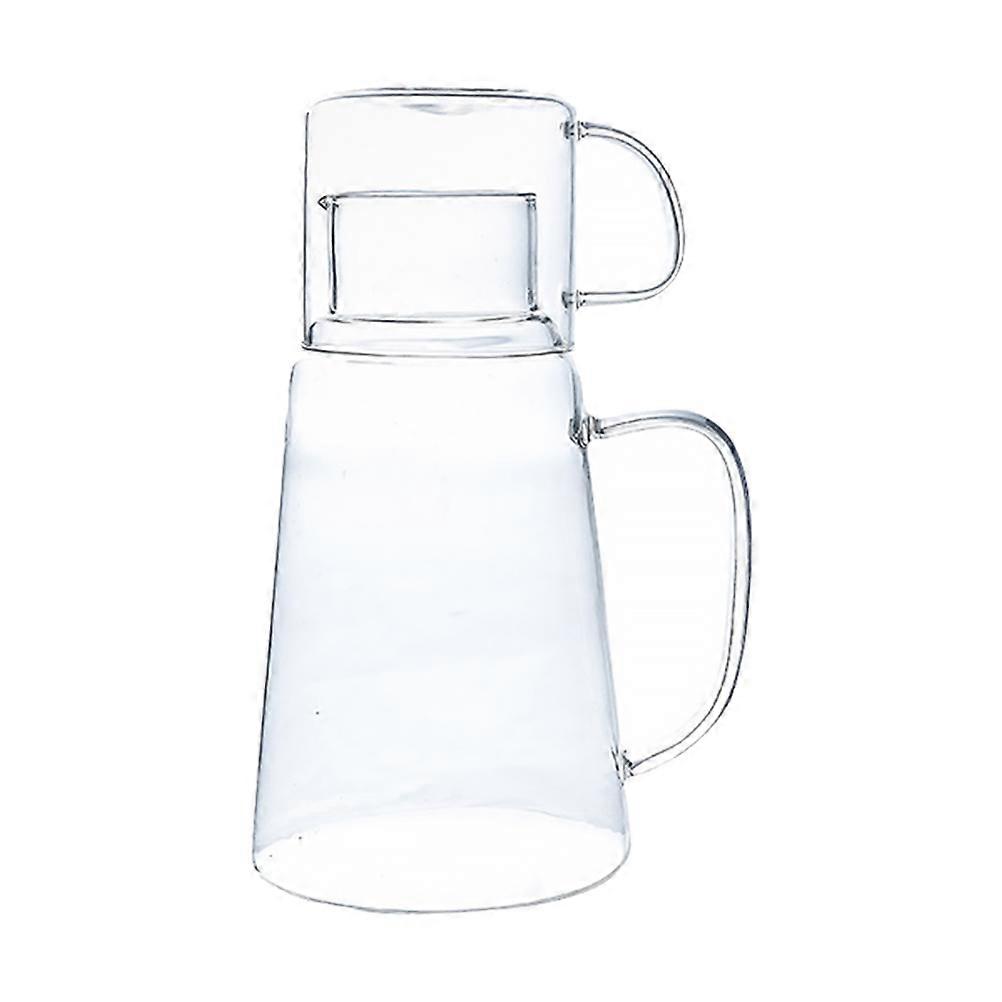 Water Jug with Handle Cylindrical Glass Water Pot Home Use Transparent Glass Material Lemon Tea Maker 1 Set