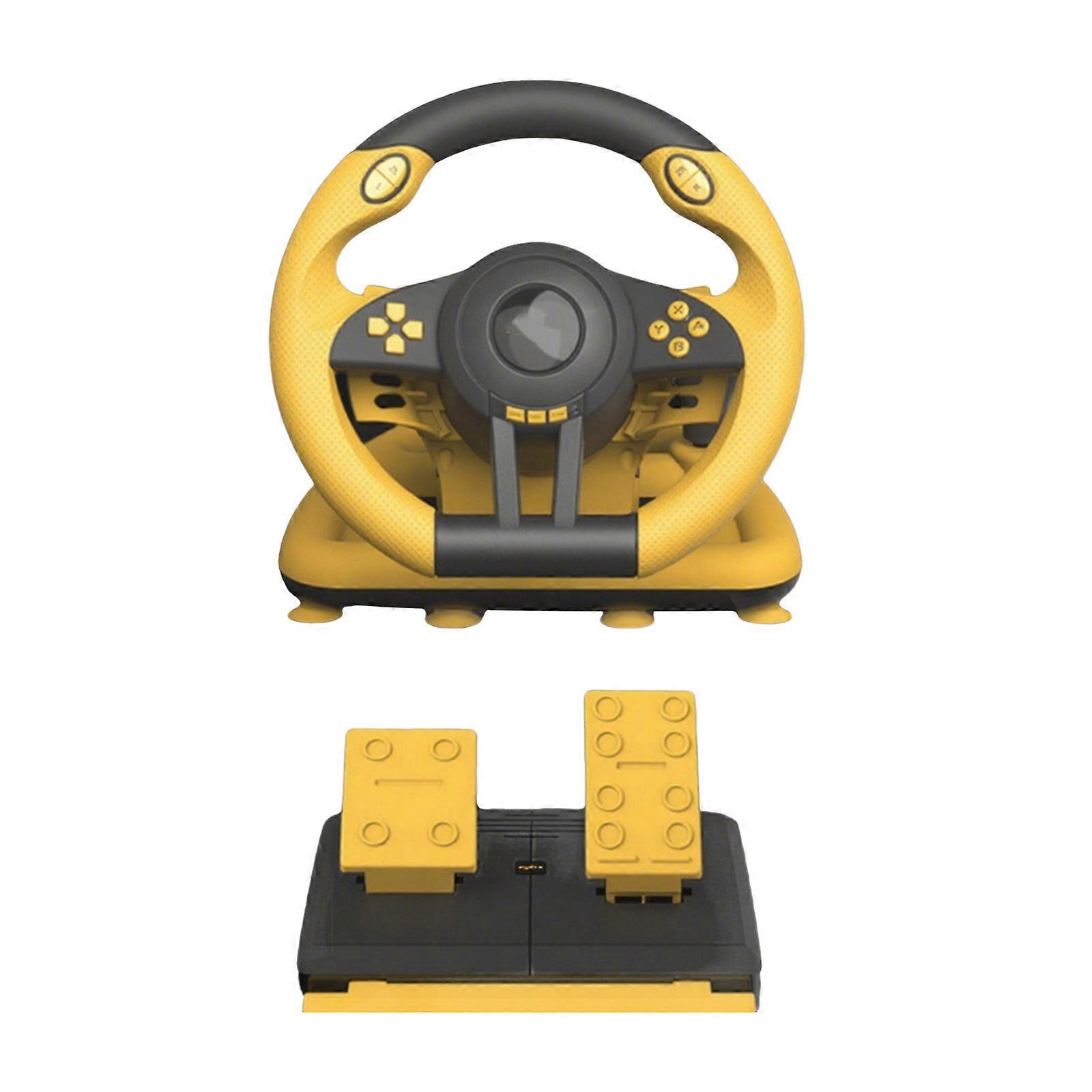 Game Racing Wheel with Pedals for Multiple Platform 180 Degree Rotating Driving Simulators USB Race Steering Wheel Yellow and black