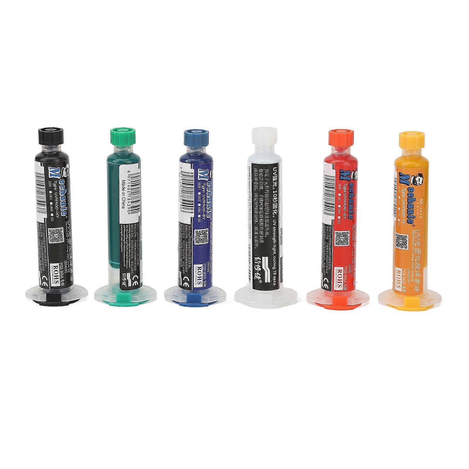6Pcs Solder Mask Ink UV Light Curing Solder Mask Ink Resistance Oil for BGA PCB Circuit Board