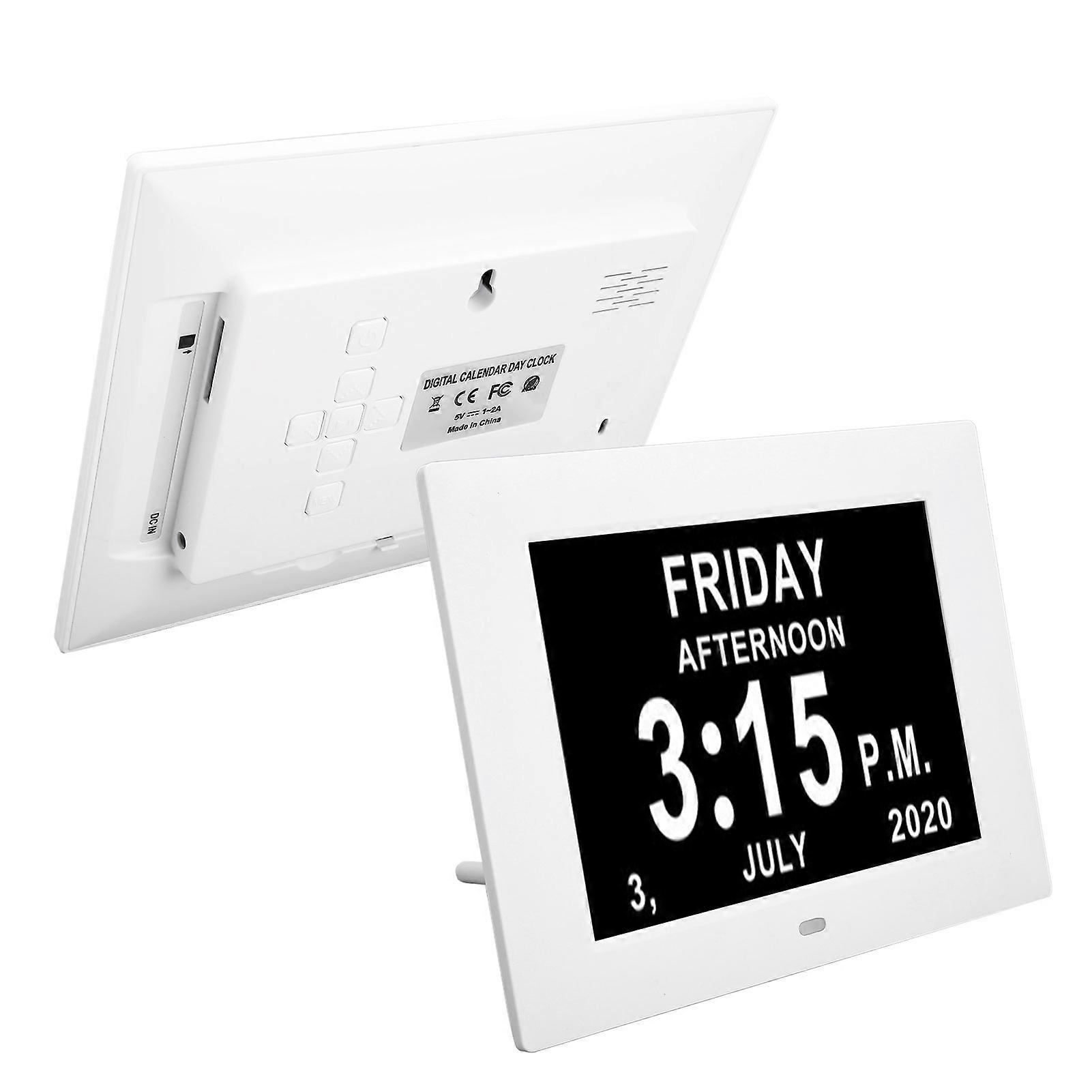 7 Inch HD Digital Calendar Clock Large Font Auto Dimmable White