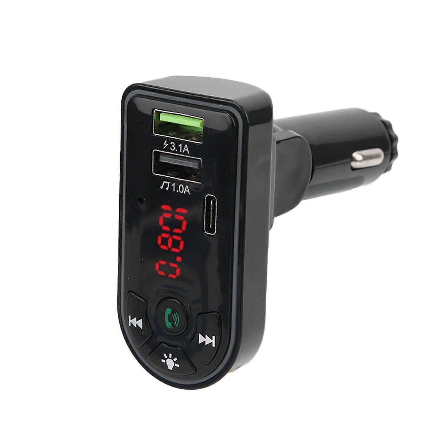 Car MP3 Player Bluetooth 5.0 FM Transmitter USB Flash Drive Play PD Charger with Warm Light(Black)
