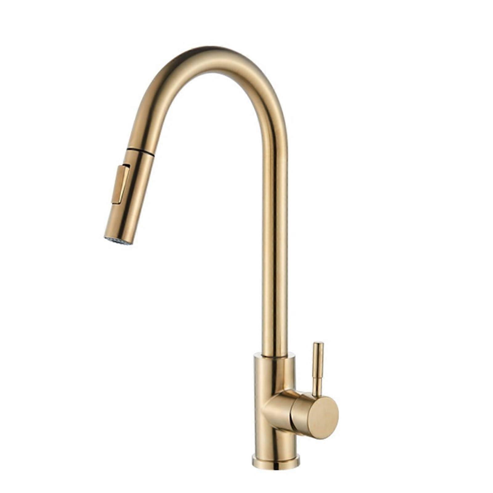 Pull-Out Kitchen Faucet Countertop Mounted 360 Degree Rotating Hot And Cold Water Mixing Brushed Gold Finish