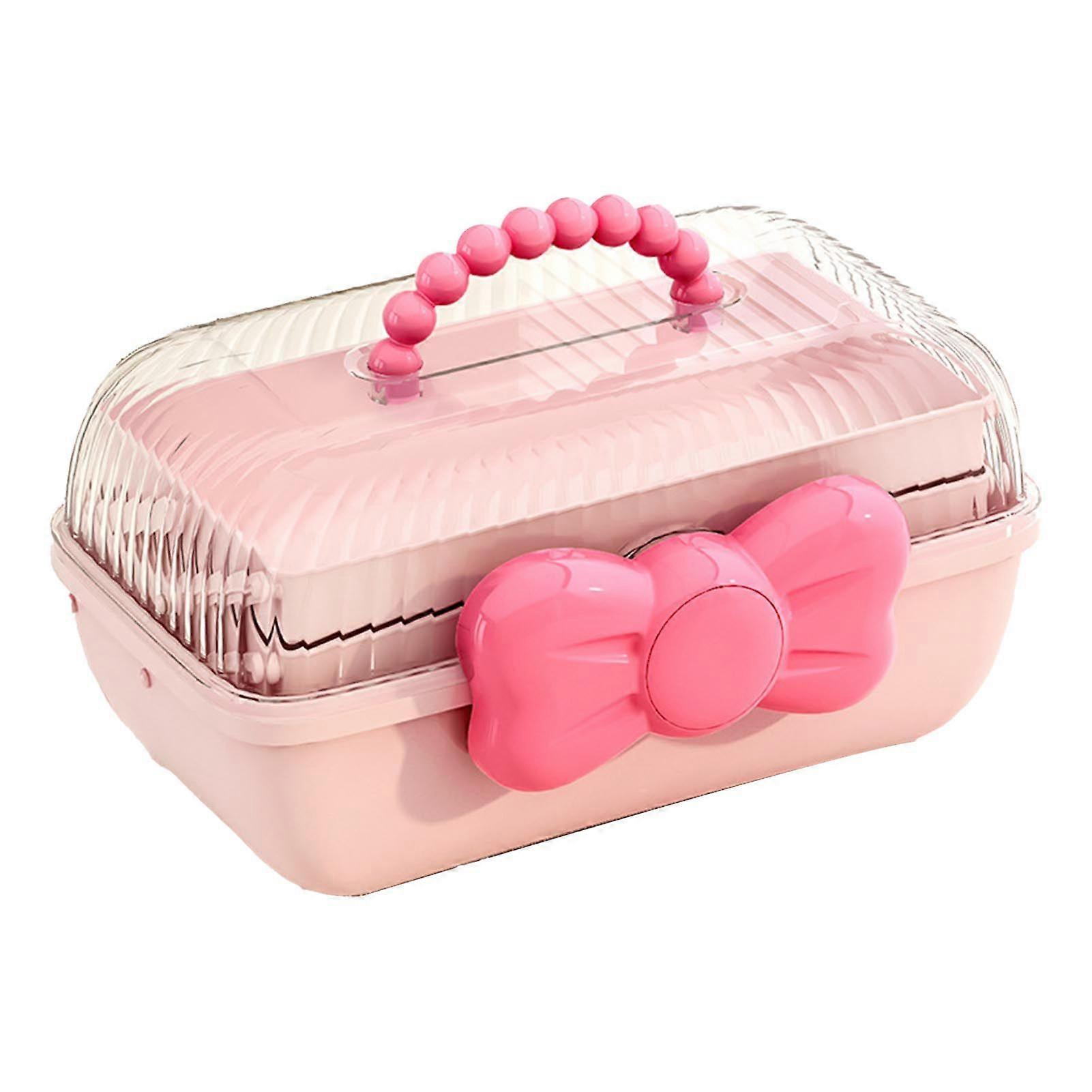 3 Tiers Desktop Storage Box Clear Cover Large Capacity Multi Grids Desk Organization Container for Kids Toys Pink