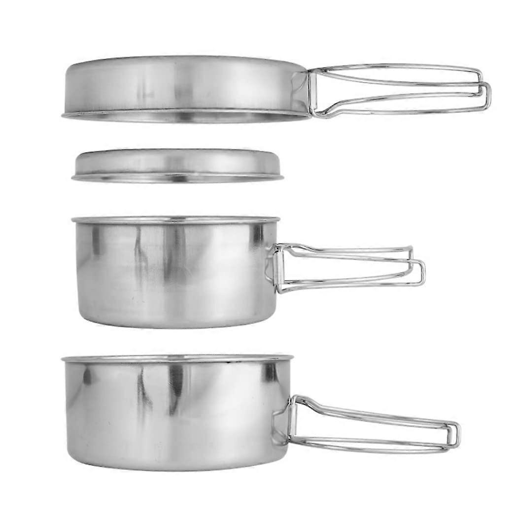 Camping Cookware Set Stainless Steel 4Piece Pots and Pans Portable Mess Set for Picnic