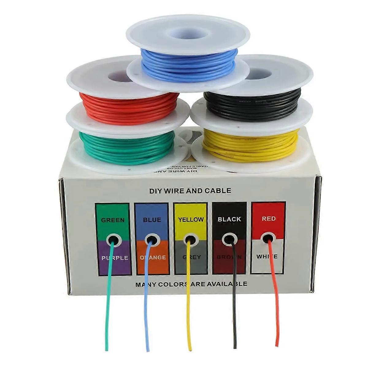 22AWG Electric Wire Flexible Silicone Wires 22 Gauge Stranded Tinned Copper Wire 5 Colors 32.8ft/10m Each