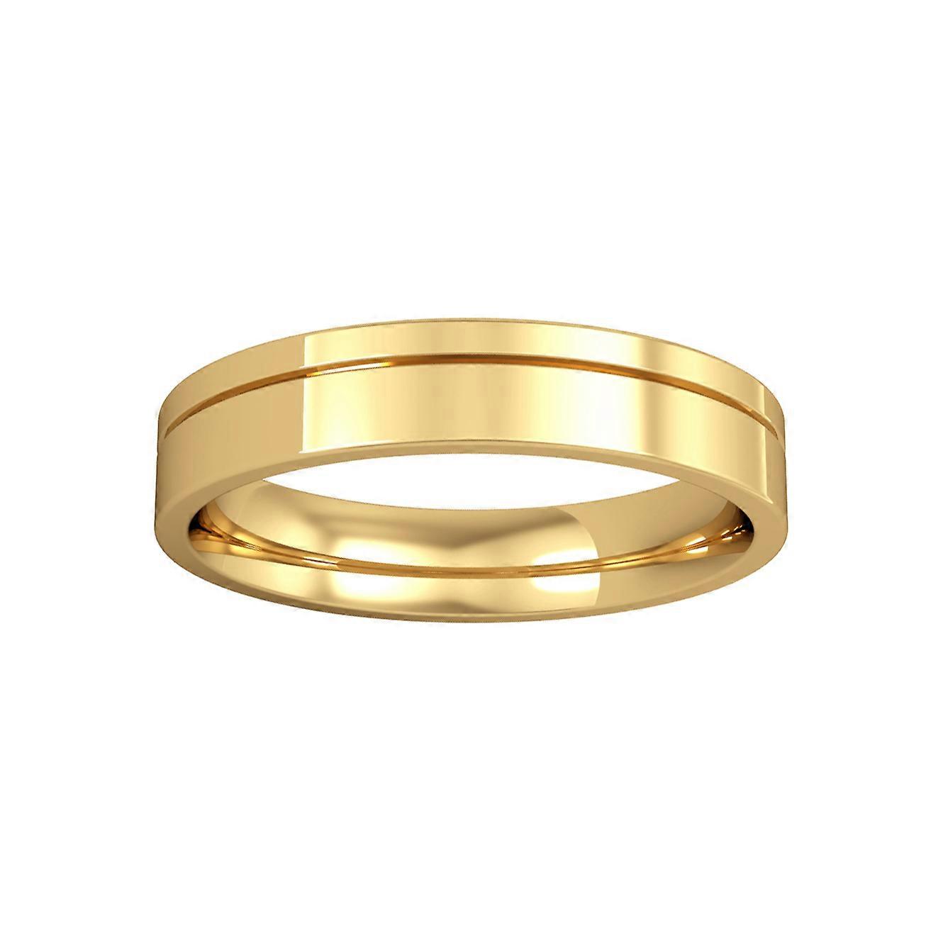Jewelco London 18K 黄金 - 4 毫米基本平球场,带细槽戒指承诺/结婚戒指