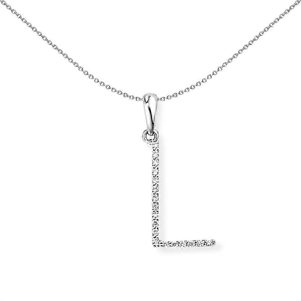 Jewelco London 18K 白金密镶钻石首字母吊坠 L 字母 8 毫米 x 19 毫米