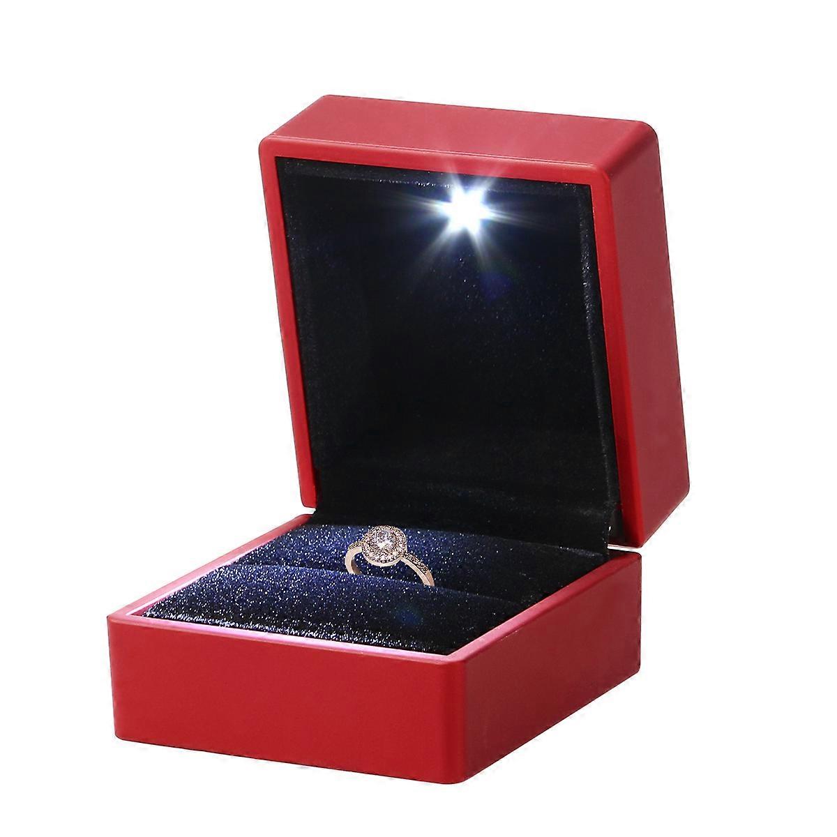 Engagement Ring Box Lighting Function with LED for Jewelry Holding Red