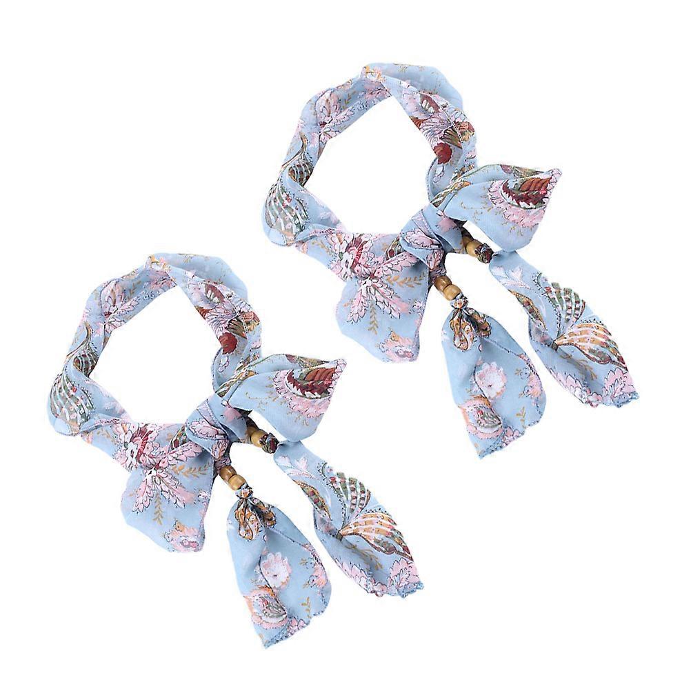 Decorative Sash Fabric Belt for Decoration 2Pcs Sky-Blue Ethnic Design