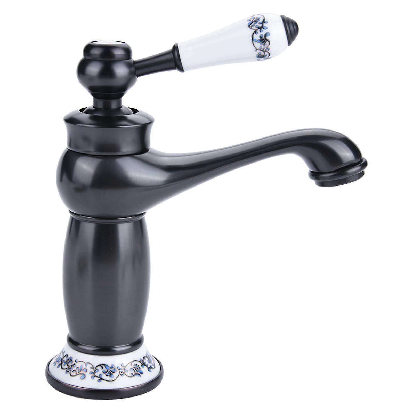Basin Mixer Tap Floral Pattern, Single Handle, Black Finish, Cold/Hot Water Faucet for Bathroom Basin Sink