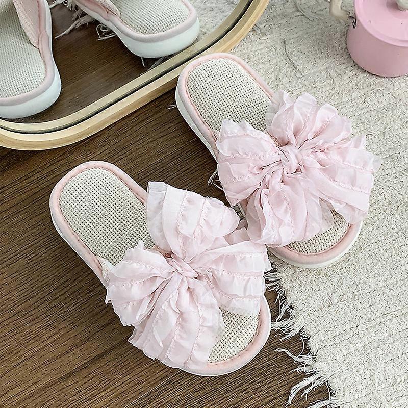 Women's linen slippers with bowknot thick sole and non-slip for all seasons