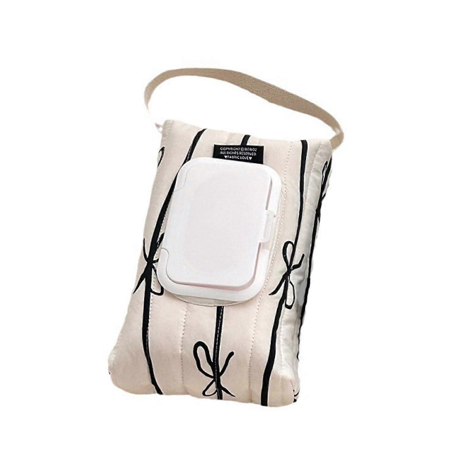 Portable Storage Bag Cotton Sturdy Striped Pattern With Bowknot Decoration Reusable White Washable