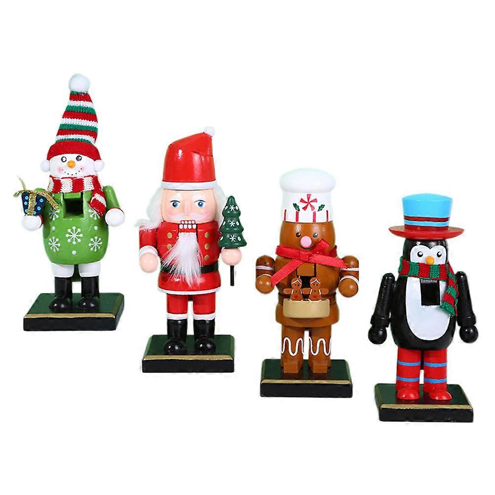 Wooden Nutcracker Figures for Decoration 4Pcs Festive Christmas Character Set