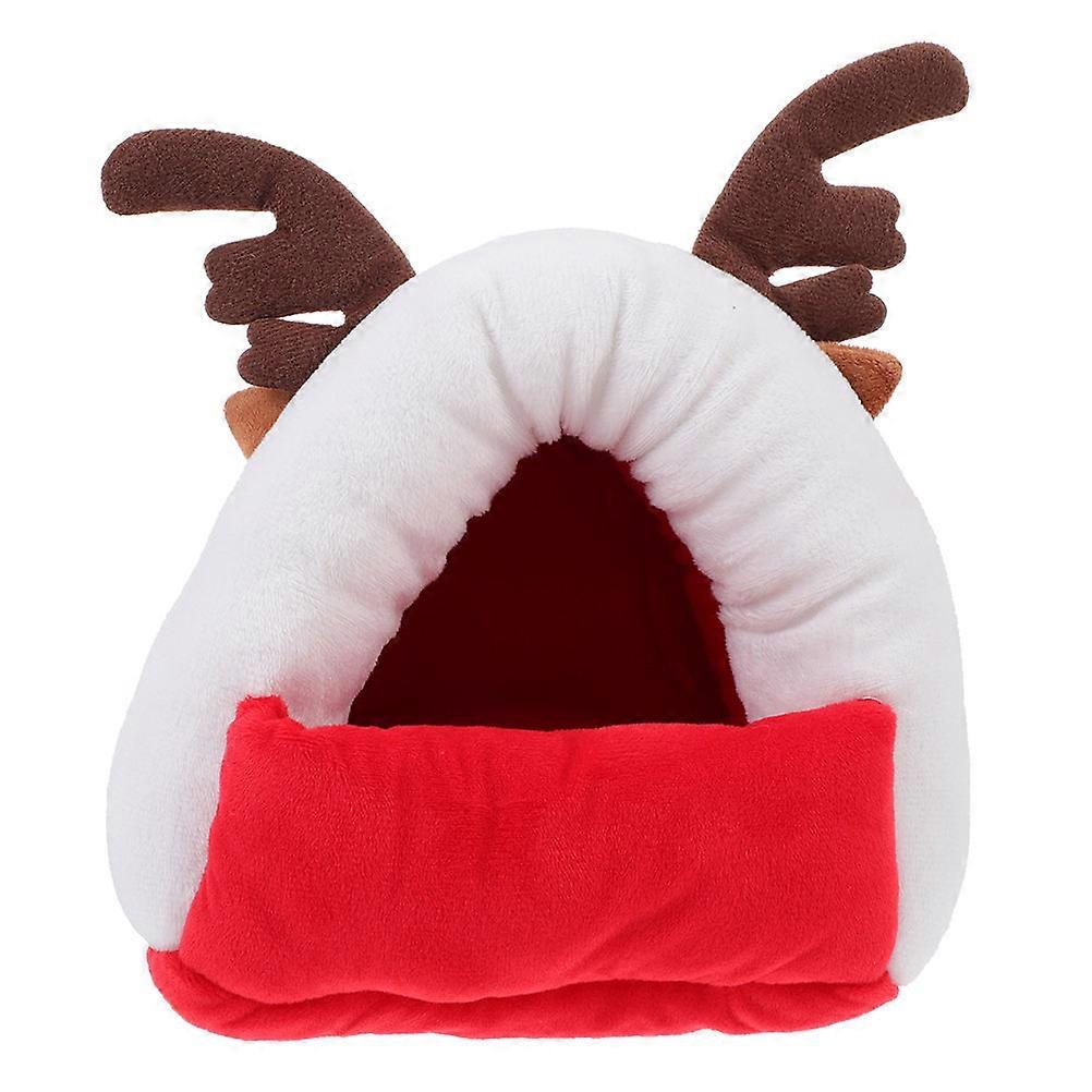 Christmas Themed Warm Hamster Tent 4Pcs Ideal For Winter Use Featuring Reindeer Shape Design Perfect For Small Animals Resting