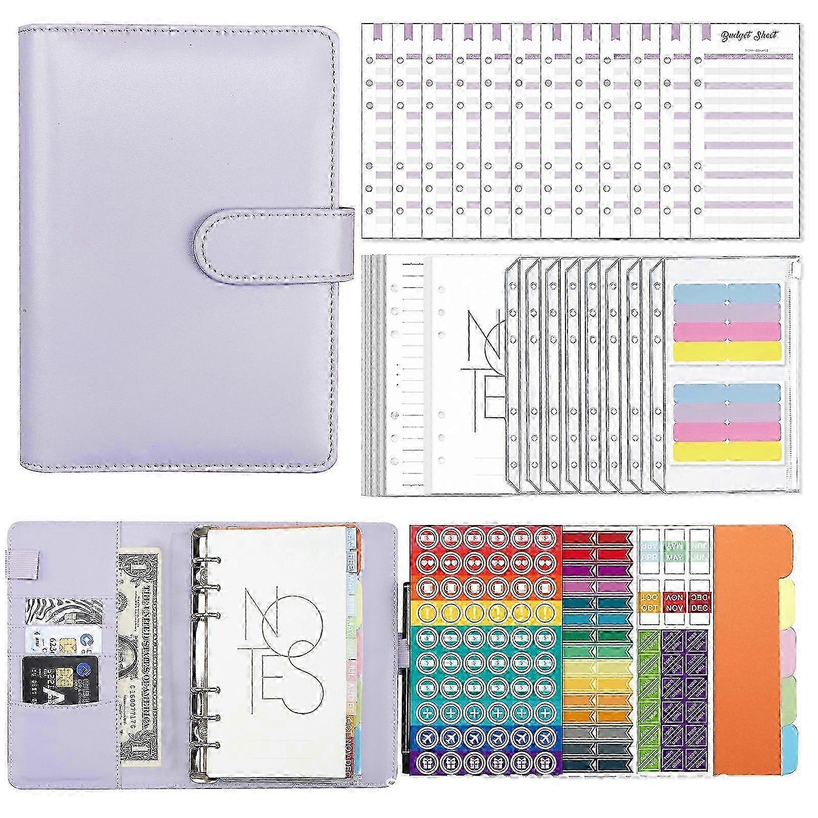 Reusable Leather Binder Set with Binder Pockets Budget Sheets Index Labels Stickers Page Dividers Binder Planner Notepad yellow