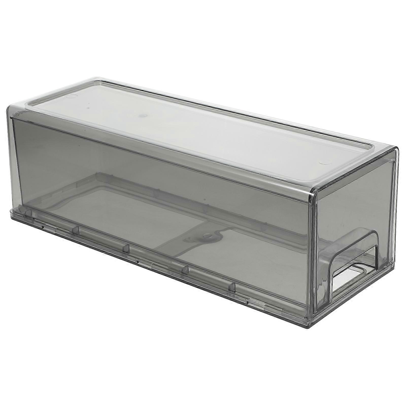 Stackable Refrigerator Organizer Bin Pull-out Drawer Food Freshness Preservation Grey PP Storage Box 1Pcs