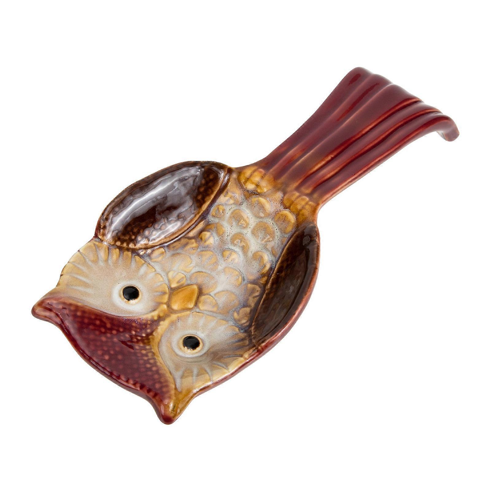 Ceramic Spoon Rest for Kitchen Use with Owl Design and 3Pcs Holders