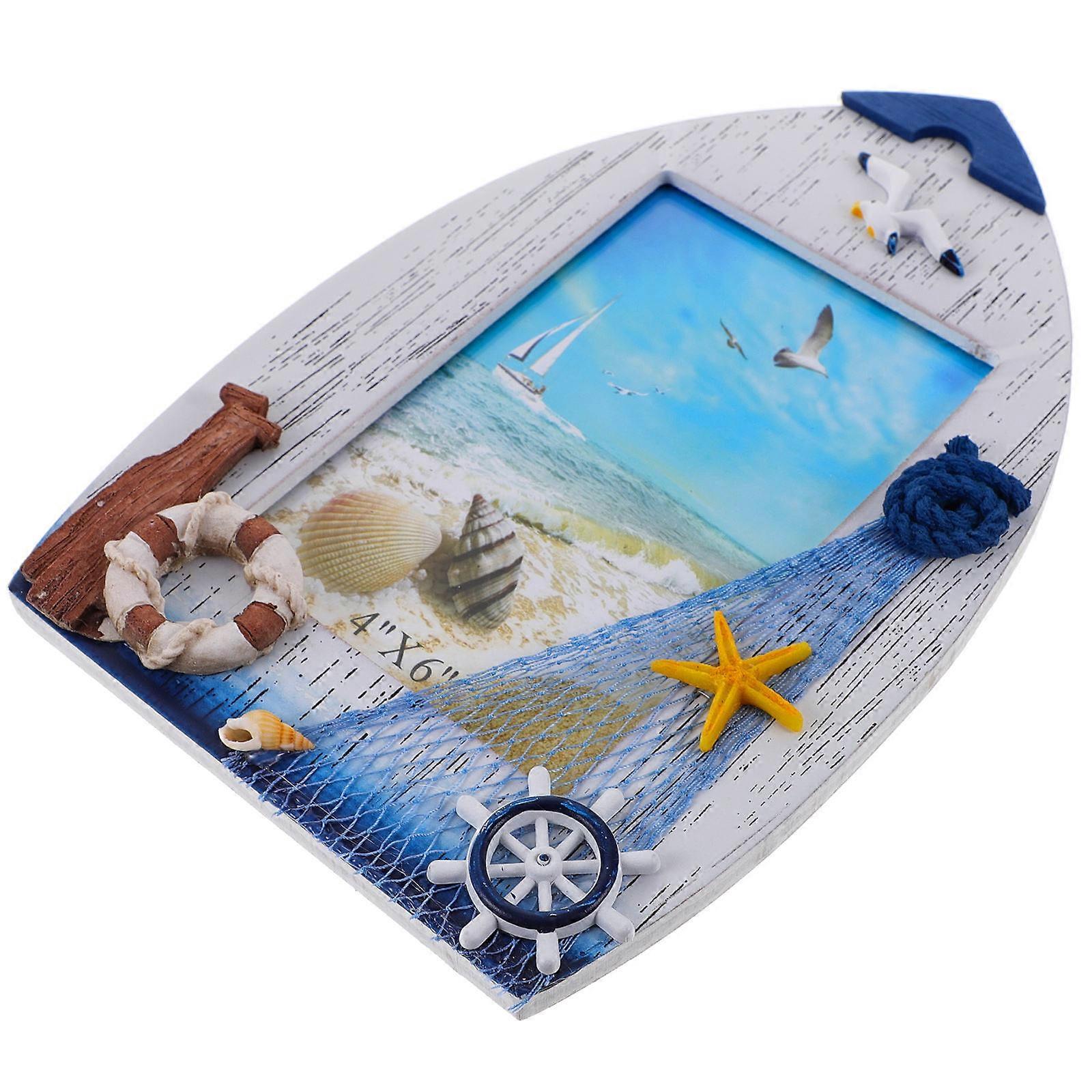 Wooden Photo Frame Mediterranean Style Beach Picture Frame for Display 2Pcs