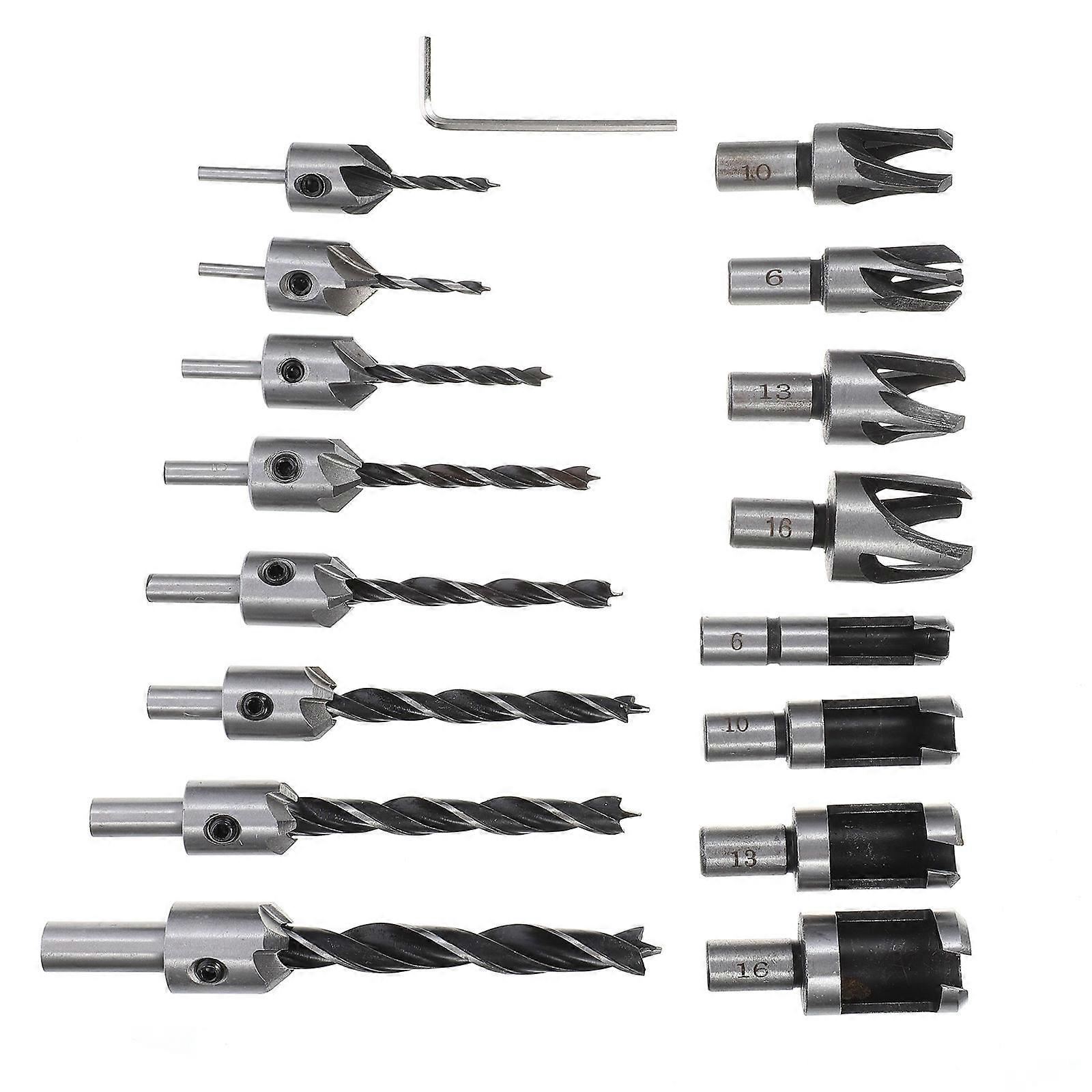 16Pcs Woodworking Countersink Drill Bit Set for Wood Plug Cutting