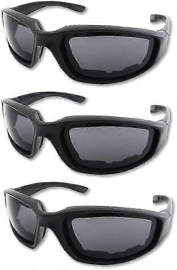 3pcs Motorcycle Riding Glasses Padding Goggles Uv Protection Dustproof Windproof