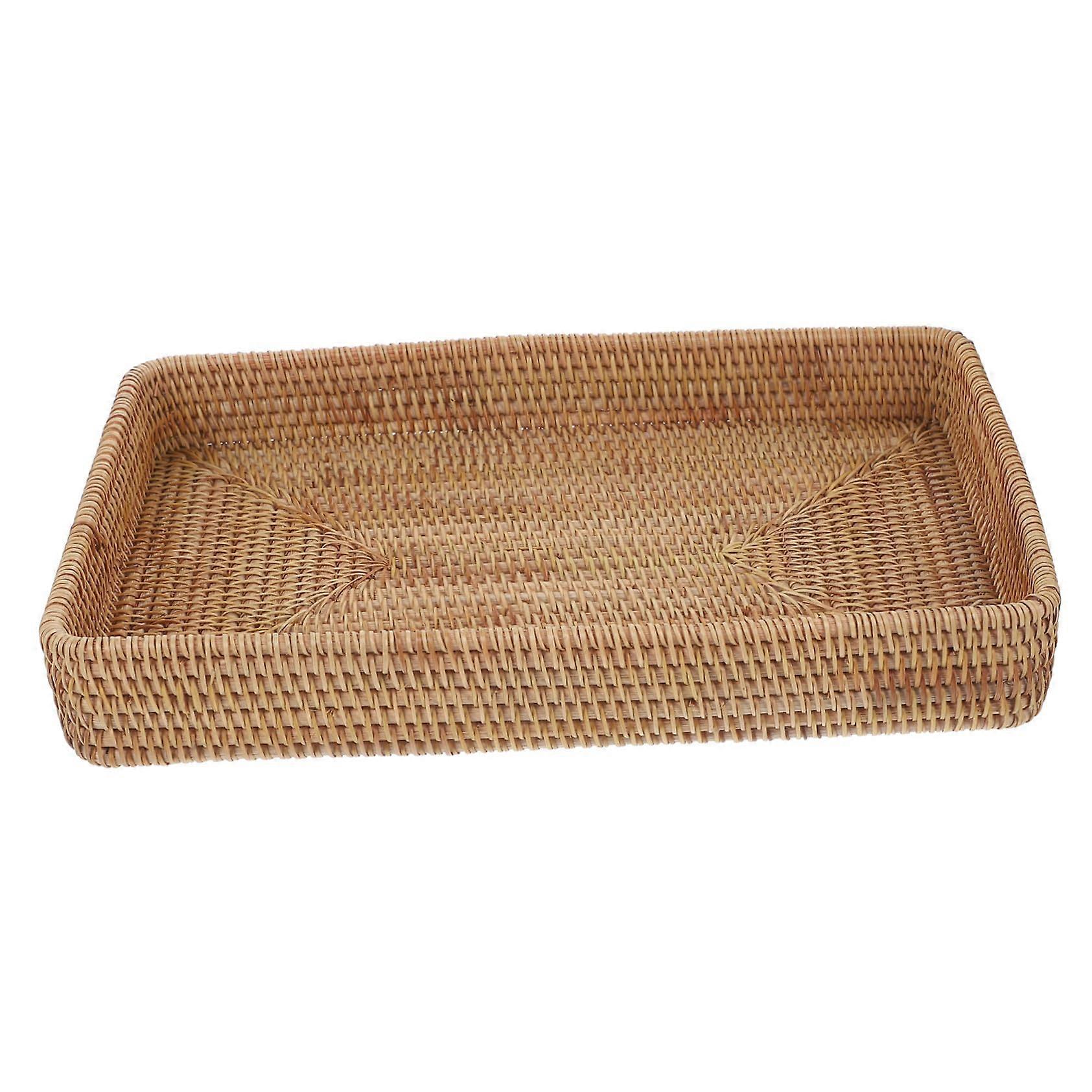 Rectangular Rattan Tray Handwoven Rattan Serving Tray for Storage and Decoration Multi-Purpose Snack and Bathroom Organizer