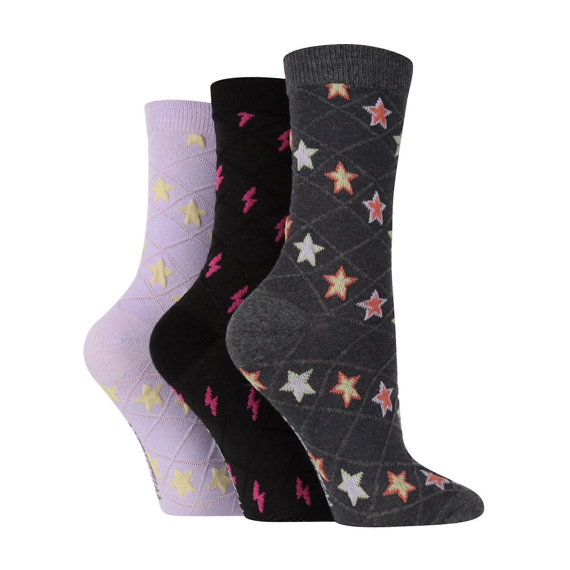 Wildfeet - 3 Pairs Ladies Cotton Rich Patterned Socks