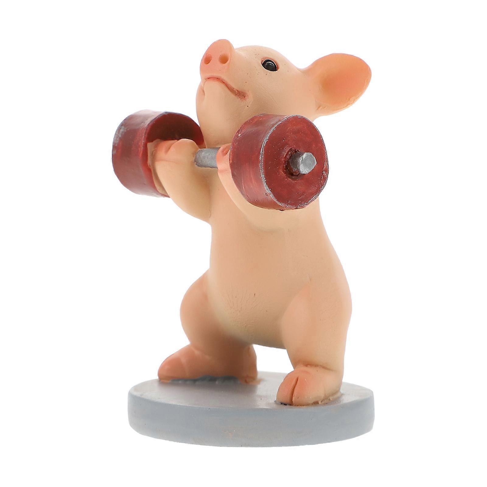 Khaki Resin Craft Pig Figurine for Desktop Decor with Dumbbell 7Pcs